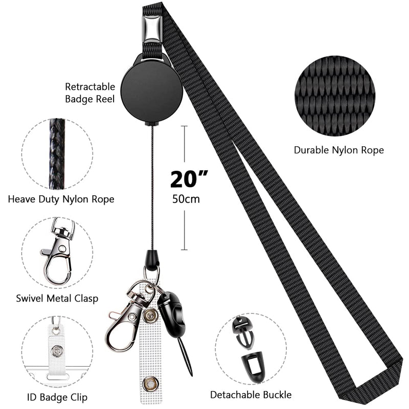  [AUSTRALIA] - 6 Pack Retractable Badge Lanyards and ID Badge Holder, Strap Lanyard with Swivel Metal Lobster Clasp for Badge Holders, Keychains, Offices, Staff, Students, Employees, Black 6 Pack