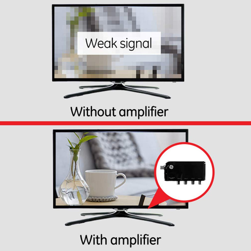  [AUSTRALIA] - GE 4-Way HD Digital TV Antenna Amplifier, Low Noise Antenna Signal Booster, Clears Up Pixelated Low-Strength Channels, Supports Multiple HD Smart TVs, AC Adapter, Black, 34479 4 Way Splitter