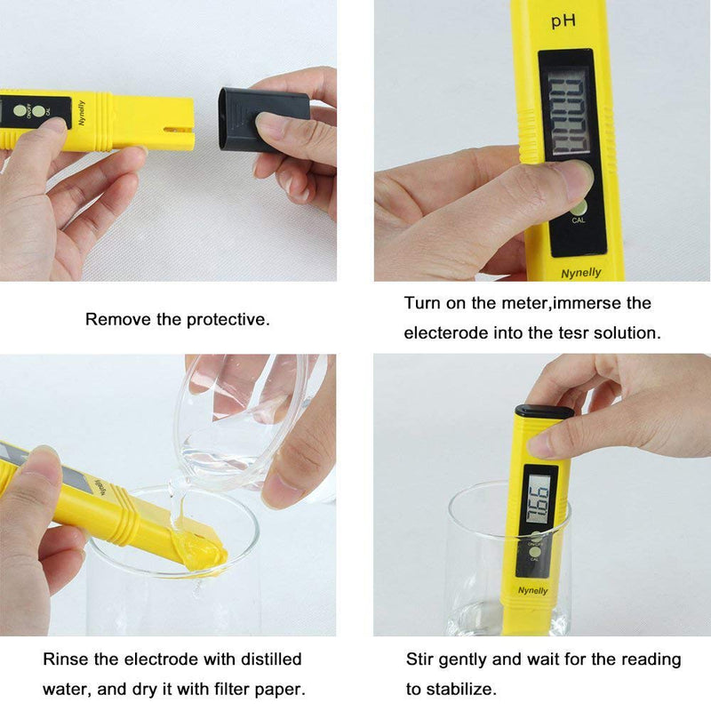 Nynelly Digital PH Meter, Water Quality Tester 0.01 High Accuracy Quality 0-14 Measurement Range for Household Drinking Water, Swimming Pools, Indoor/Outdoor Use, Aquariums, Hydroponics Yellow - LeoForward Australia
