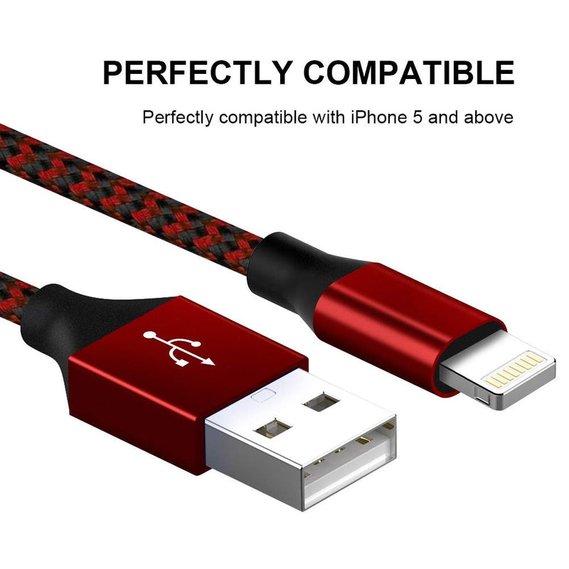  [AUSTRALIA] - [Apple MFi Certified] 5Pack 3/3/6/6/10 FT iPhone Charger Nylon Braided Fast Charging Lightning Cable Compatible iPhone 13 mini/13/12/11 Pro MAX/XR/XS/8/7/Plus/6S/SE/iPad-Black&Red