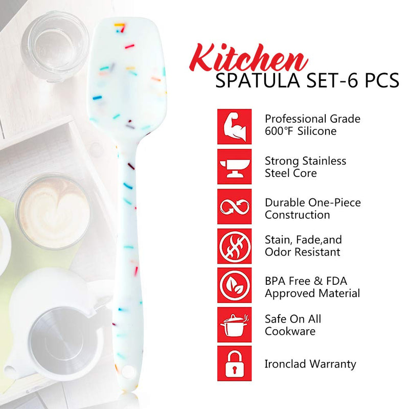  [AUSTRALIA] - Shebaking Silicone Spatula, 6 pieces Heat Resistant Rubber Spatulas Set for Baking, Cooking and Mixing Kitchen Utensils Seamless One Piece Spatula with Stainless Steel Core, Nonstick & Dishwasher Safe