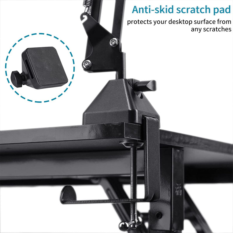  [AUSTRALIA] - novonest Heavy-duty Metal Table Mounting Clamp,Black Large-area Contact Base for Microphone Suspension Boom Scissor Arm Stand Holder,Max Clamping Thickness 2.75"/70mm,with Headset Hook Hanger,NB35-B Upgraded Base