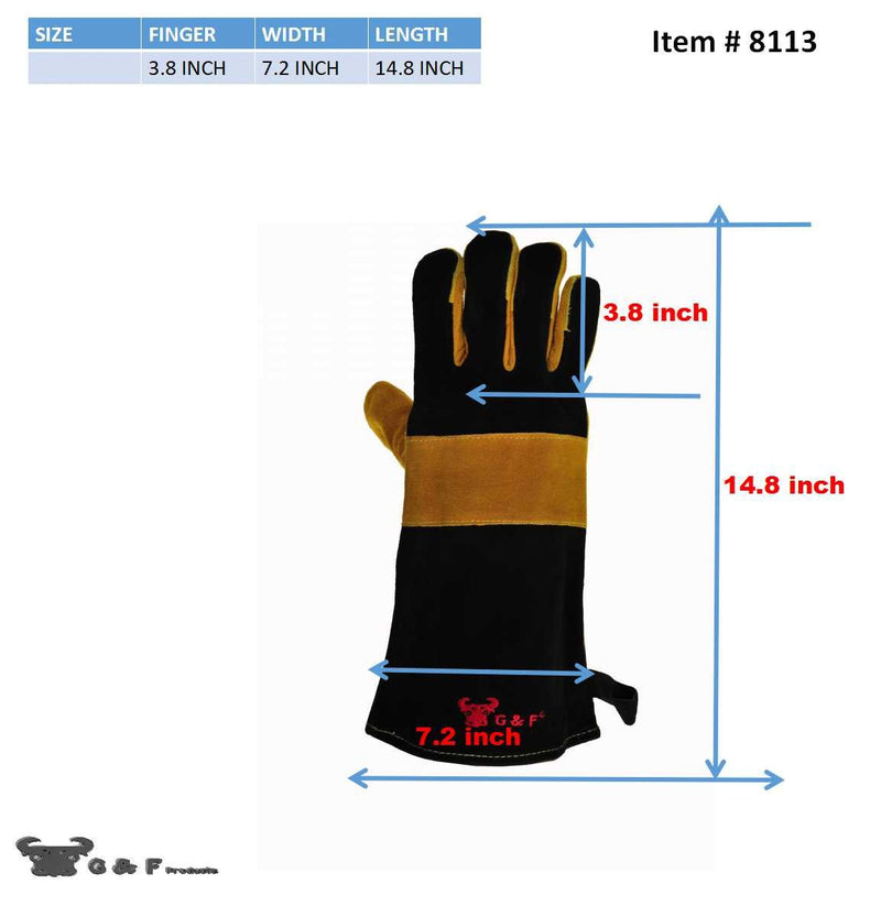  [AUSTRALIA] - 14.5" Long Premium Leather Gloves, BBQ gloves, Grill and Fireplace Gloves, Cotton lining with Kevlar stitch, Heat Resistant Gloves, animal handling gloves, bite-proof gloves Suede Finish Overall