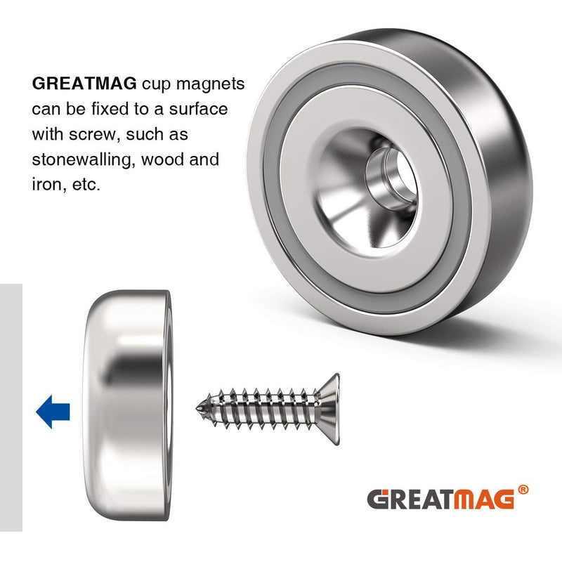 GREATMAG Cup Magnets with Countersunk Hole, Magnet with Screw, Industrial Strength Round Base Magnets, 60 lbs Holding Force, Pack of 12 - LeoForward Australia