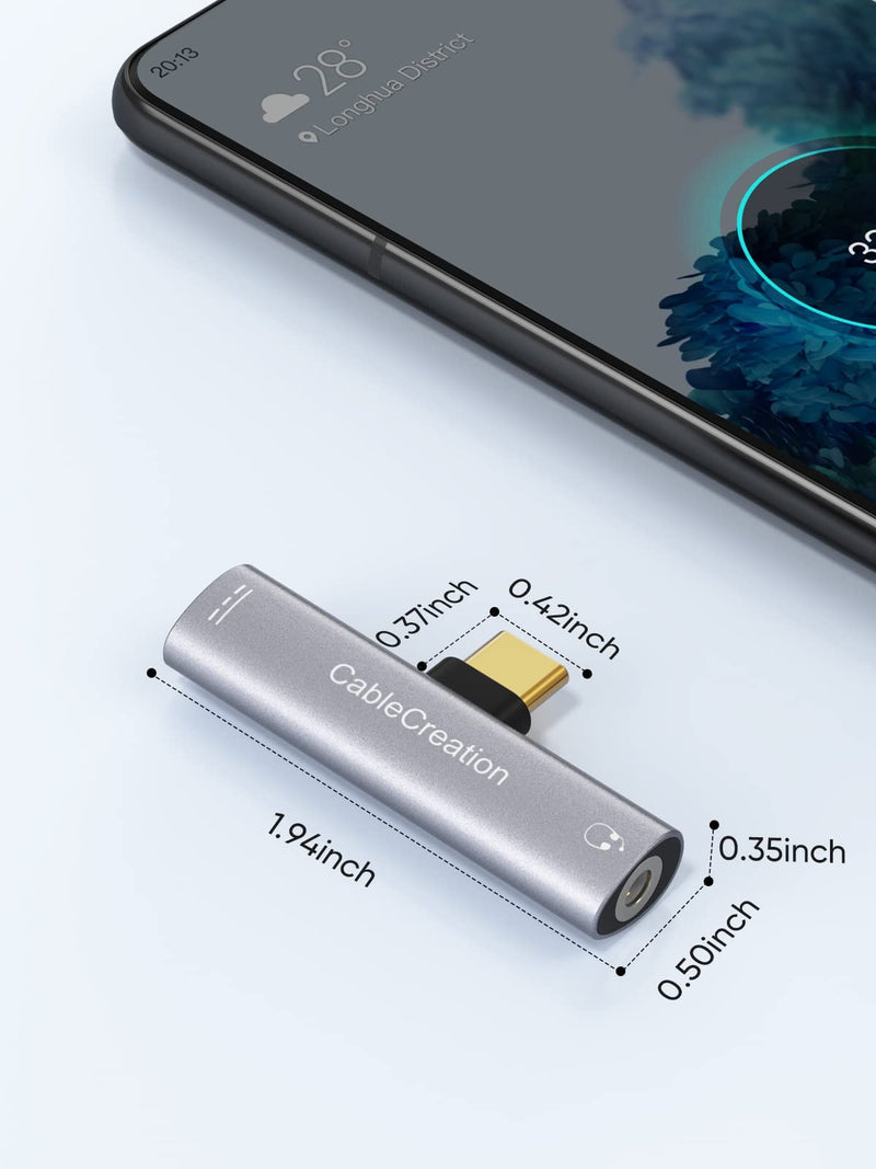  [AUSTRALIA] - CableCreation USB C to 3.5mm Headphone and Charger Adapter, 2 in 1 Type-C to Hi-Res 3.5mm Audio with PD Fast Charge 1 Pack USB C+3.5MM AUDIO
