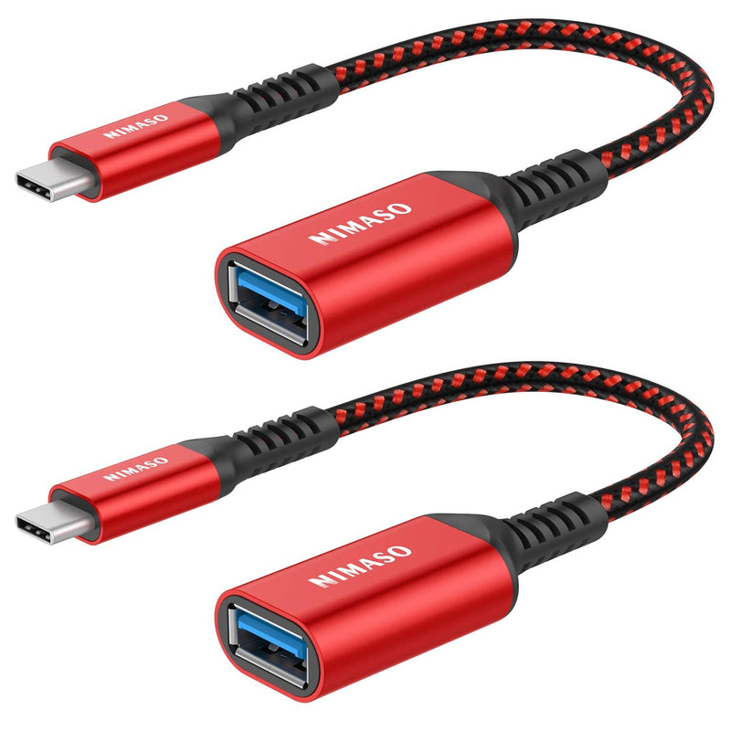  [AUSTRALIA] - NIMASO USB C to USB 3.1 Adapter 2 Pack, OTG Cable Type C Male to USB Female OTG Adapter Compatible with MacBook Pro 2018,iPad Pro 2020, Samsung Galaxy S20 Note 10 S8 S9, Huawei P30,Google Pixel-Red Red