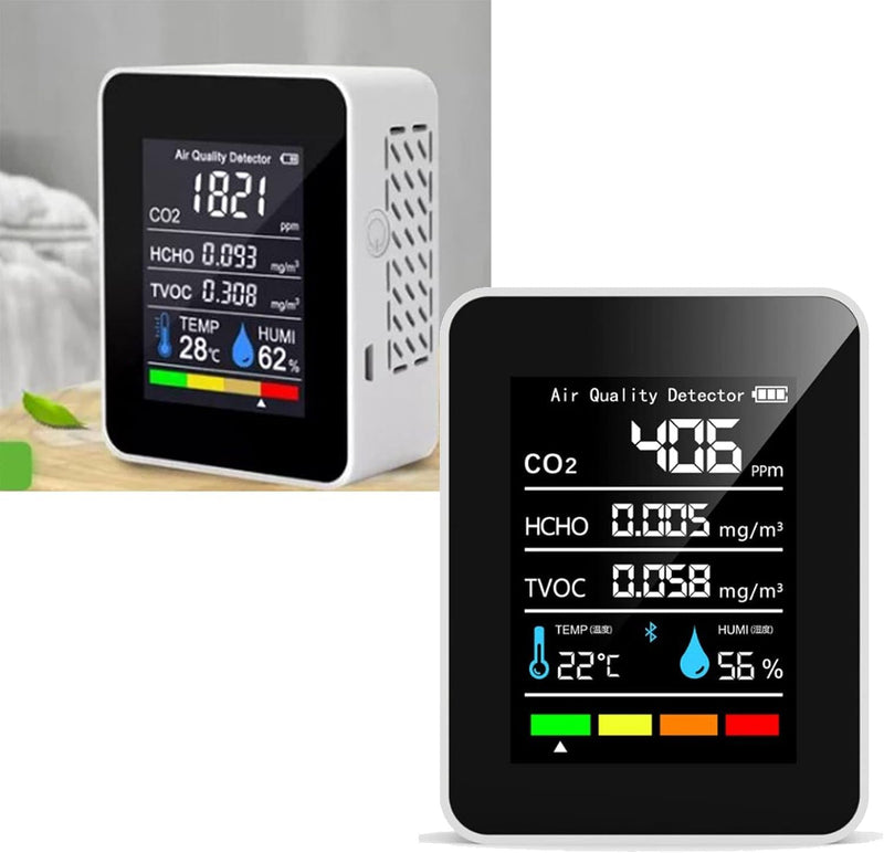  [AUSTRALIA] - CO2 Detector ABS Air Quality Monitor Battery Powered 5 in 1 Carbon Dioxide HCHO TVOC Temperature Humi Meter