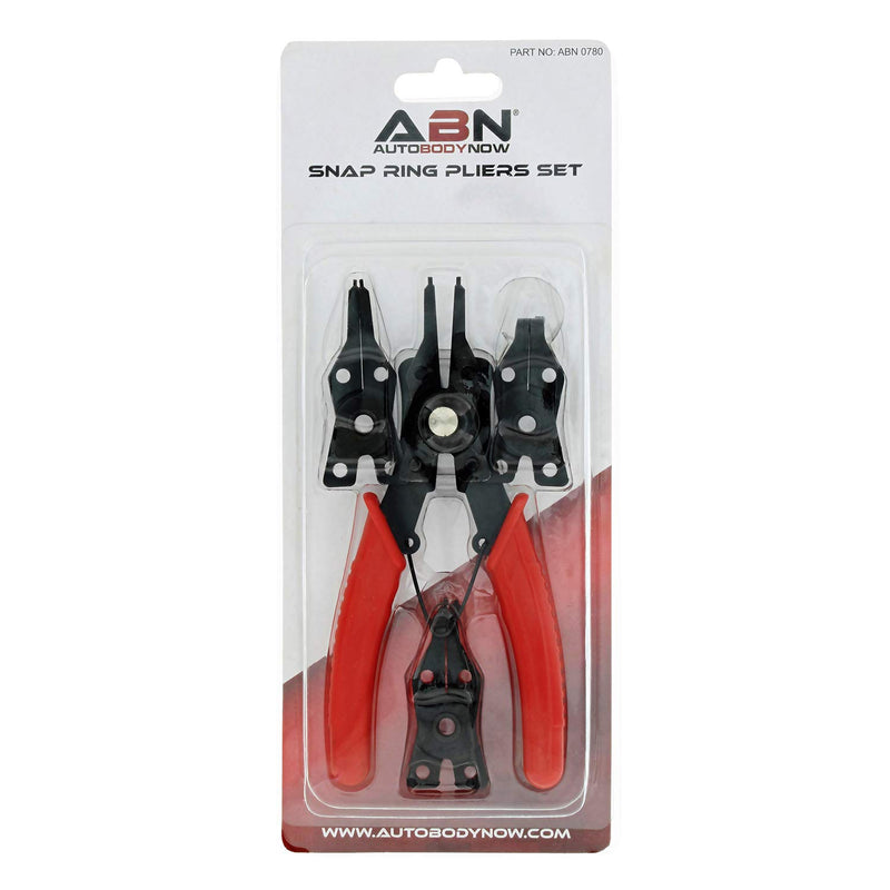  [AUSTRALIA] - ABN Snap Ring Pliers Set – 5 Pc Interchangeable Jaw Head C Clip Pliers Set – Straight, 45, and 90 Degree Angled Jaws