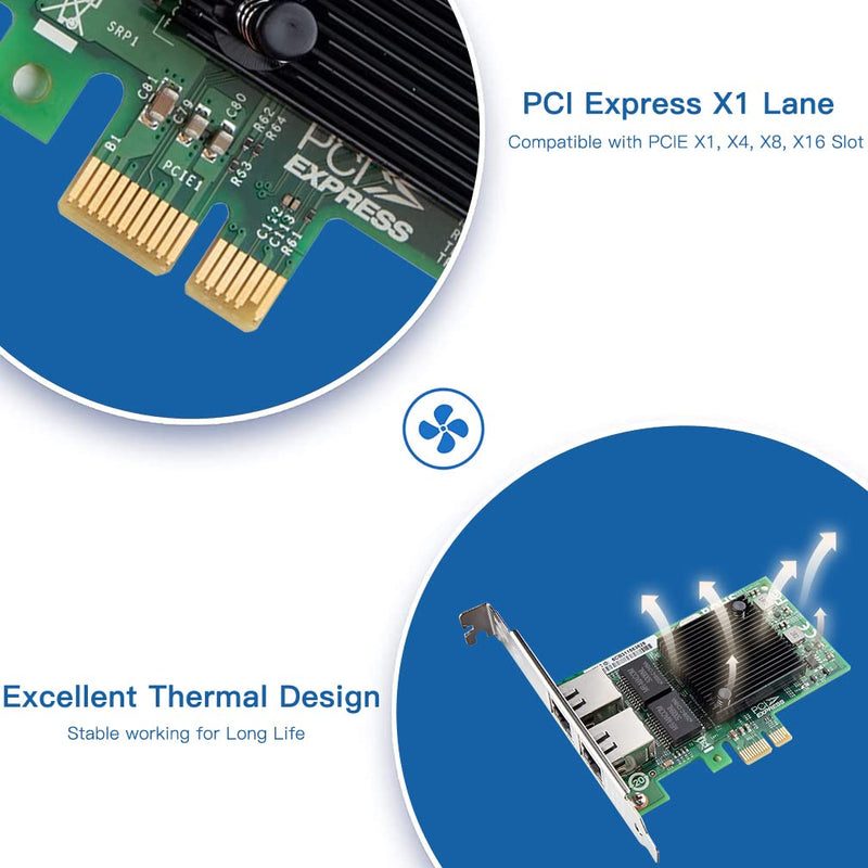  [AUSTRALIA] - Gigabit Dual NIC with Intel 82571 Chip, 1Gb Network Card Compare to Intel E1G42ET NIC, 2 RJ45 Ports, PCI Express 2.1 X4, Ethernet Card with Low Profile for Windows/Windows Server/Linux 82571-X1(2×RJ45)