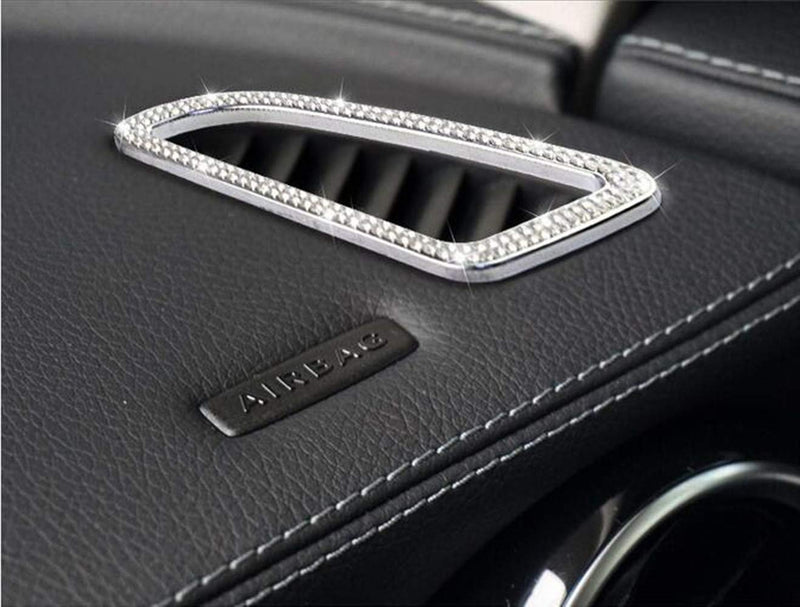YUWATON Car Bling Accessories for Mercedes Benz C200 C260 C300 GLC Interior Trim Fitting Air Conditioner Outlet Crystal Rhinestone Decals Silver - LeoForward Australia