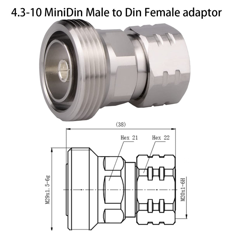  [AUSTRALIA] - Whisary L29 Female to 4.3-10 Mini DIN Male Adaptor 7/16 Din Female to 4.3/10 Mini Din Male Low PIM 163dBc (Din to MiniDin Female to Male) Din to MiniDin female to male