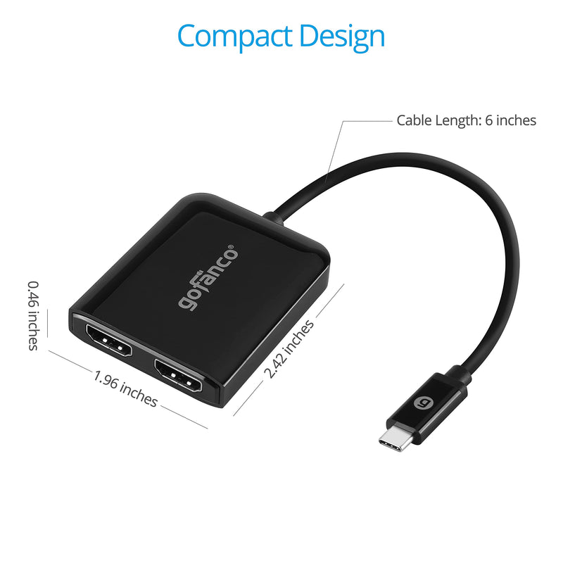  [AUSTRALIA] - gofanco USB-C to 2 Port HDMI Displays MST Hub – USB-C to Dual HDMI Displays, Extended Display Mode, 4K @60Hz, Thunderbolt 3 & 4 Compatible, for Windows, No Mac OS, DP Alternate Mode (USBCMST2HD-4K60) USB-C to 2x HDMI