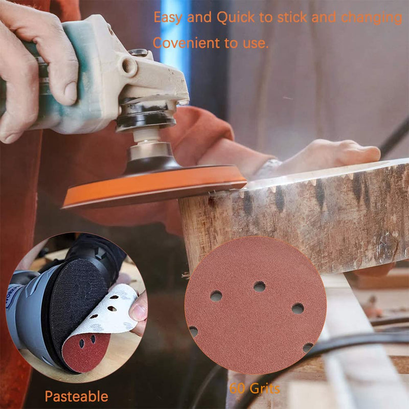  [AUSTRALIA] - Utoolmart 10pcs 5 Inch 8 Hole Hook and Loop Sanding Disc 60 Grit Flocking Sandpaper for Random Orbit Sander