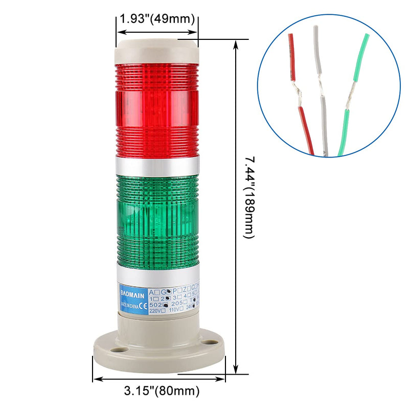  [AUSTRALIA] - Baomain Industrial Signal Light Red Green LED Signal Steady Tower DC 24V