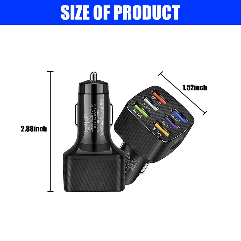  [AUSTRALIA] - Ajxn Pack-1 Car Charger Adapter, 6 USB Multi Port Fast Charger, QC3.0 USB Fast Charger, Universal for Most Cell Phones, iPhone, Samsung Galaxy/Note S10/S9/S8 (Black) 1 PC Black