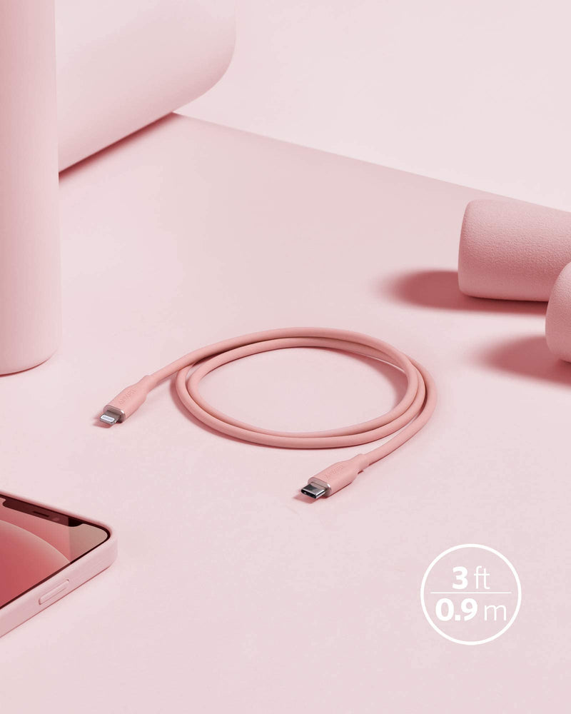  [AUSTRALIA] - Anker USB-C to Lightning Cable, 641 Cable (Coral Pink, 3ft), MFi Certified, Powerline III Flow Silicone Fast Charging Cable for iPhone 13 13 Pro 12 11 X XS XR 8 Plus (Charger Not Included)