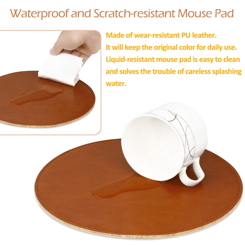 ProElife Premium Mouse Pad Mat Round PU Leather Mousepad for Home Office, for Magic Mouse/Surface Mouse and Wired/Wireless Bluetooth Mouse (Brown), Noiseless/Durable/Waterproof Surface PU leather-Brown - LeoForward Australia