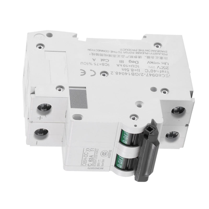  [AUSTRALIA] - 2P DC low voltage circuit breaker, 250V 16A/25A/32A/40A/60A C65H-DC interrupter low voltage for solar panels grid system pole vacuum circuit breaker (63A) 63A