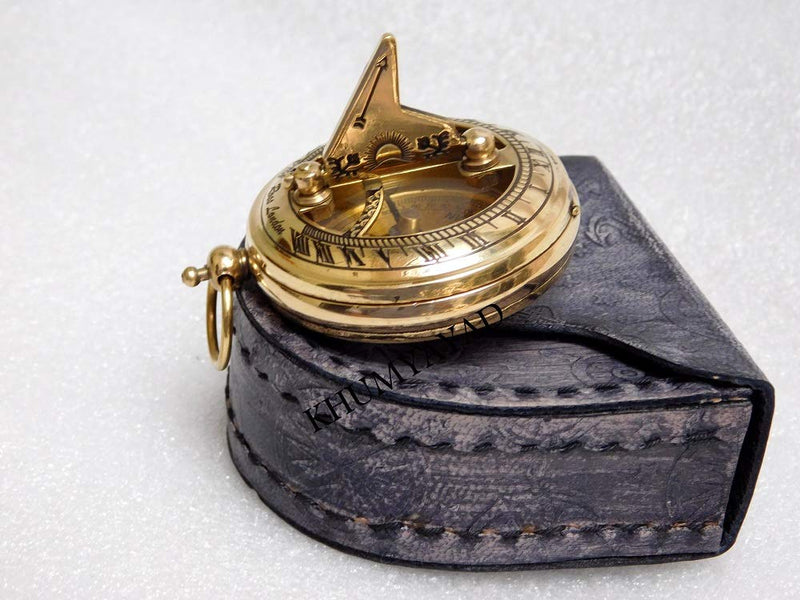  [AUSTRALIA] - Meridian Nauticals Handmade Brass Compass Pocket compassBrass Push Button Direction Compass with Leather Case
