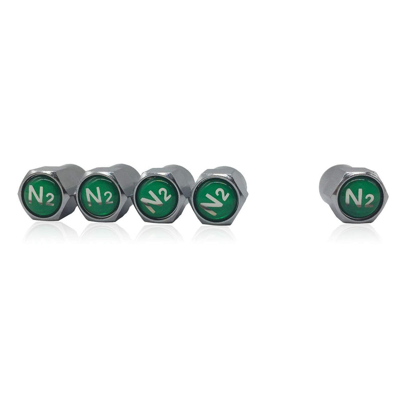 GODESON Chrome Plated Brass Tire Valve Stem Caps N2 Nitrogen Sign Logo on The Top, 5 pcs/Set (Additional 1pcs Spare). Green - LeoForward Australia