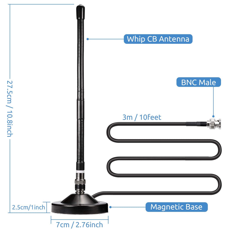  [AUSTRALIA] - Bingfu CB Antenna 27MHz Magnetic Base CB Radio Antenna BNC & PL259 Male CB Antenna Compatible with Cobra Midland Uniden Maxon President Portable Handheld CB Radio Mobile Radio Police Scanner