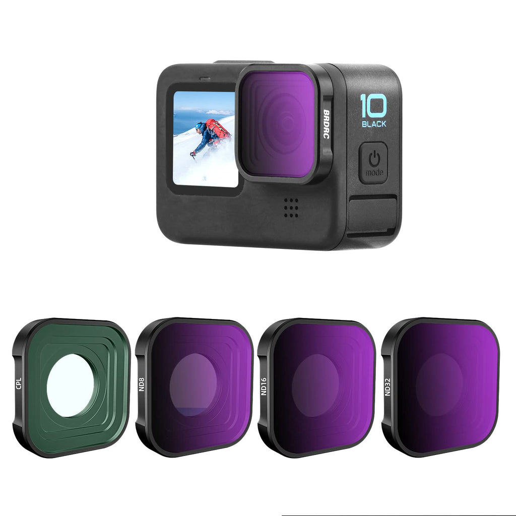  [AUSTRALIA] - BRDRC ND Filter ND8 ND16 ND32 CPL for GoPro Hero 11/Hero 10/Hero 9 Black,Multi Coated Neutral Density and Polarizing,Len Filter Kit Aluminum Frame Action Camera Accessories（4 Pack）