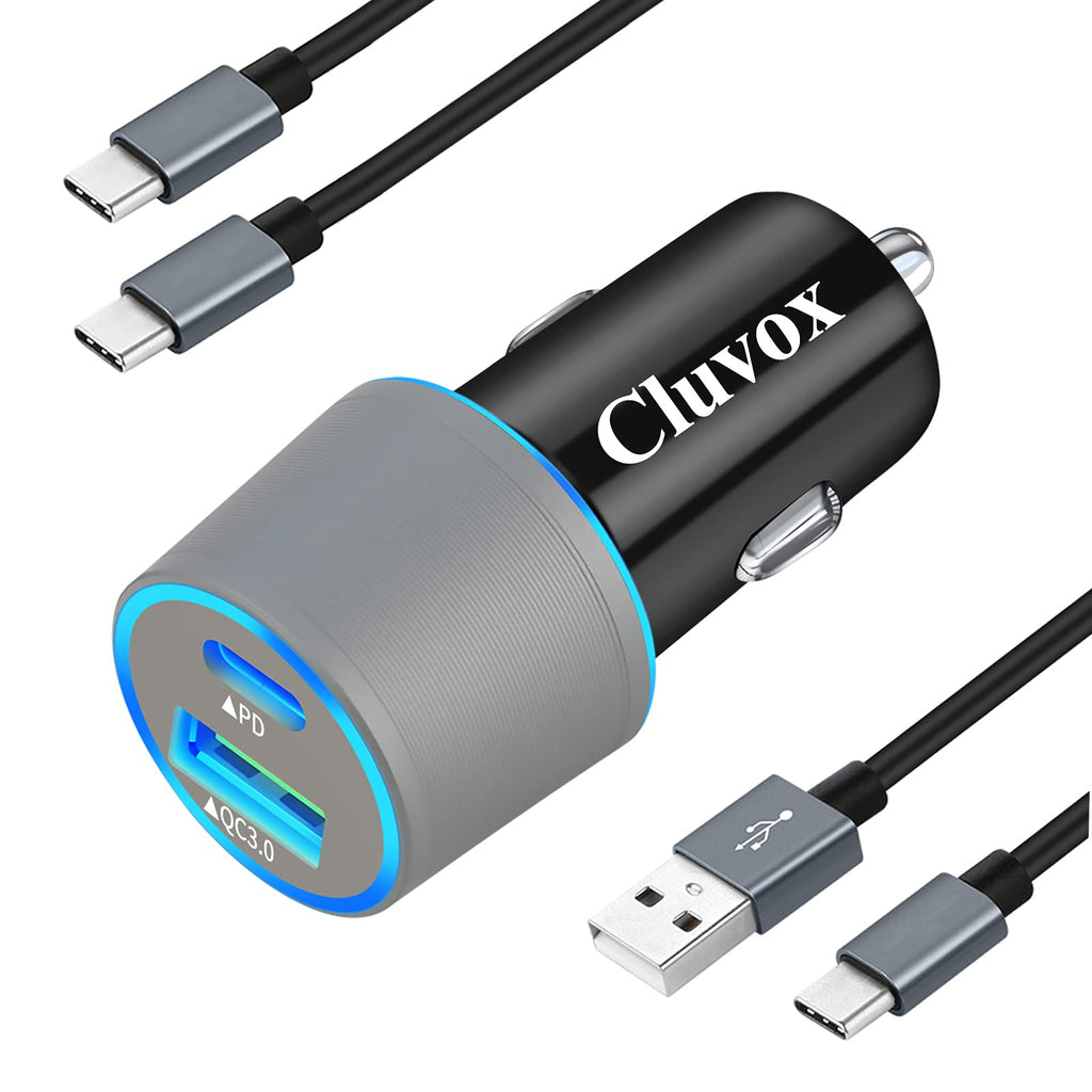  [AUSTRALIA] - Cluvox USB C Car Charger, Dual 18W Fast Charging Compatible for Samsung Galaxy S22 Plus/Ultra/S21/S20 FE/Note 20/10, Google Pixel 6 Pro/5/4a Phone Rapid Automobile Adapter - Gray