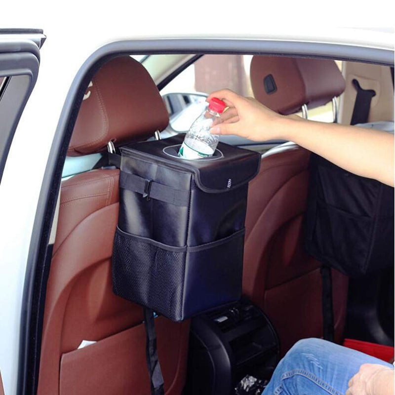 WeTest Upgraded Portable Collapsible Car Trash Can with Lid and Clip, 100% Waterproof Traveling Cup Holder Car Garbage Bag - LeoForward Australia