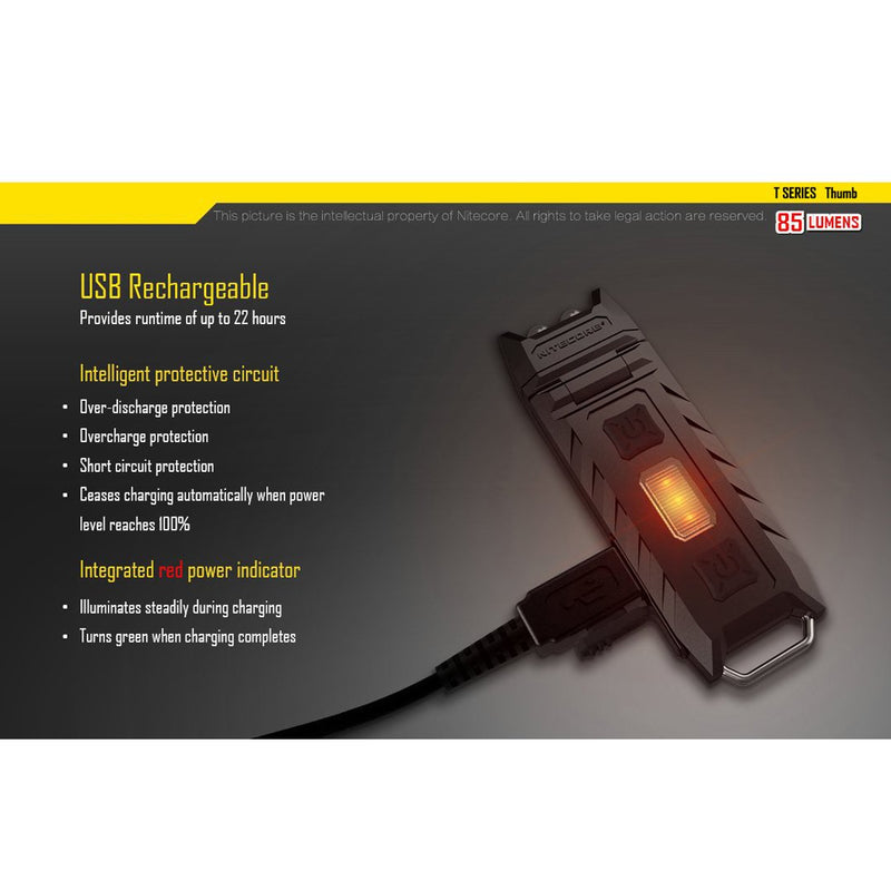 Nitecore Thumb 85 Lumens USB Rechargeable White & Red LED Keychain Light - Tiltable Work Light with Clip and a LumenTac USB Charging Cable - LeoForward Australia