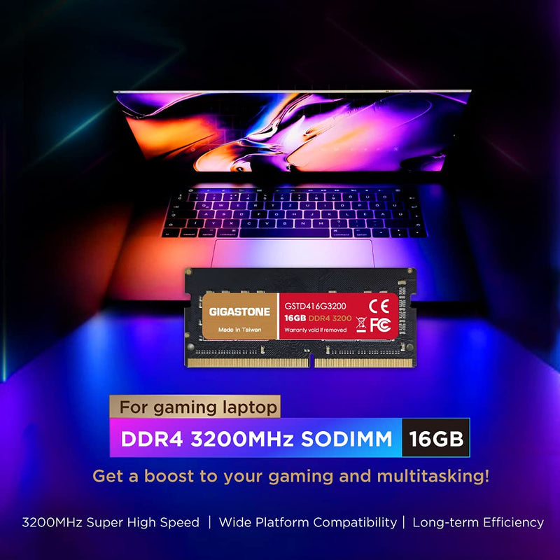  [AUSTRALIA] - 【DDR4 RAM】 Gigastone DDR4 16GB 3200MHz PC4-25600 CL22 1.2V SODIMM 260 Pin Unbuffered Non ECC for Notebook Laptop Memory Module Ram Upgrade Kit (Laptop ONLY) DDR4 SODIMM DDR4 SODIMM-3200 16GB 1-PacK for Laptop