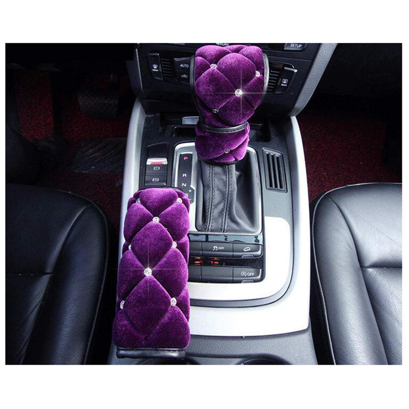  [AUSTRALIA] - Siyibb Plush Car Handbrake Cover Gear Shift Cover Seat Belt Shoulder Pad Case Set - Purple