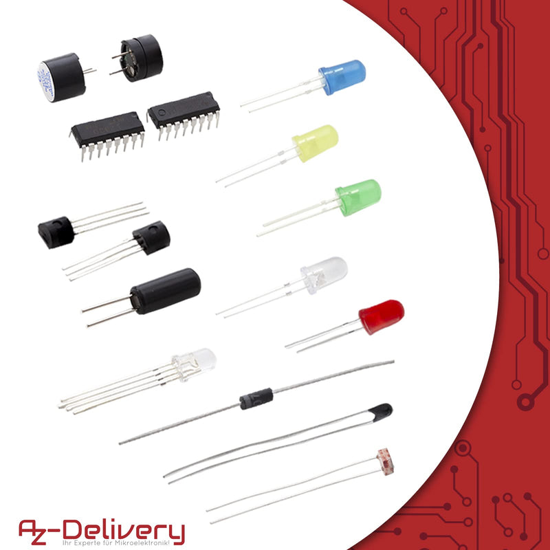  [AUSTRALIA] - AZDelivery starter kit with resistors, power supply module and DC motor multi-part sensor kit with LEDs electronics accessories compatible with Arduino, including e-book!