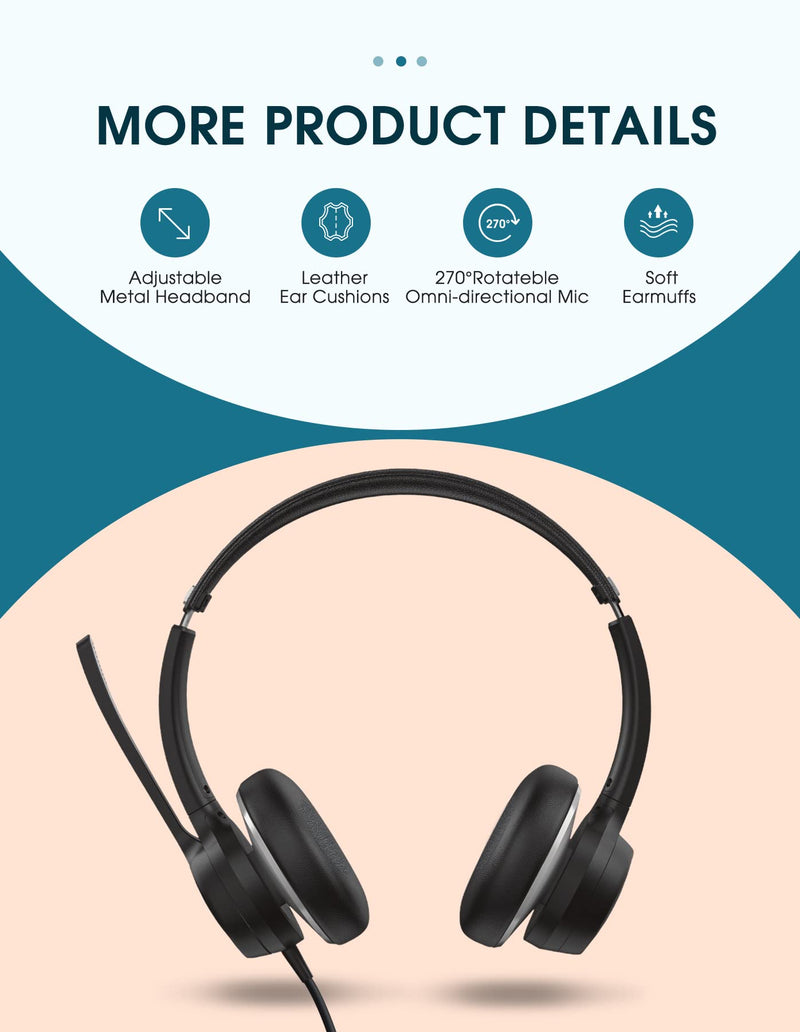  [AUSTRALIA] - 3.5mm/USB Headset with Microphone for PC, Computer Headset with Microphone for Laptop, 2.9m Length Business Headphone with Microphone Mute, Volume Control, Sidetone for VoIP Call Center Office