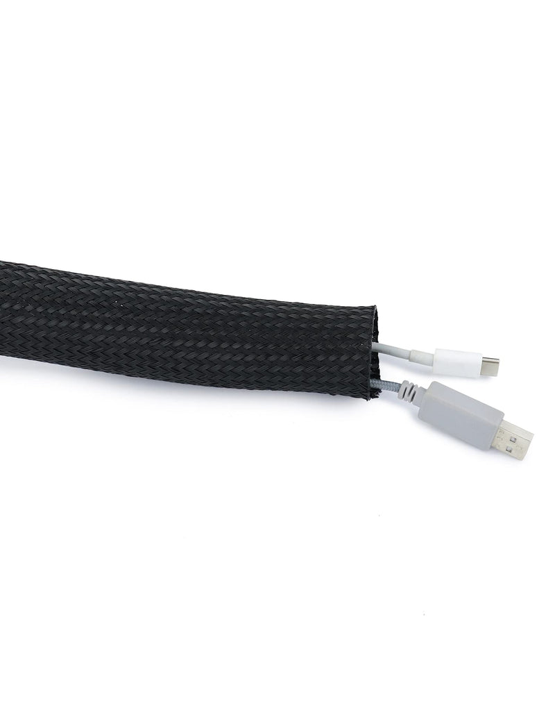  [AUSTRALIA] - QWORK Cable Sleeve Protector, 2" x 10' Cable Wrap Braided Sleeve Cord Protector Harness Sleeve, for USB Cable Power Cord Audio Video Cable, Black