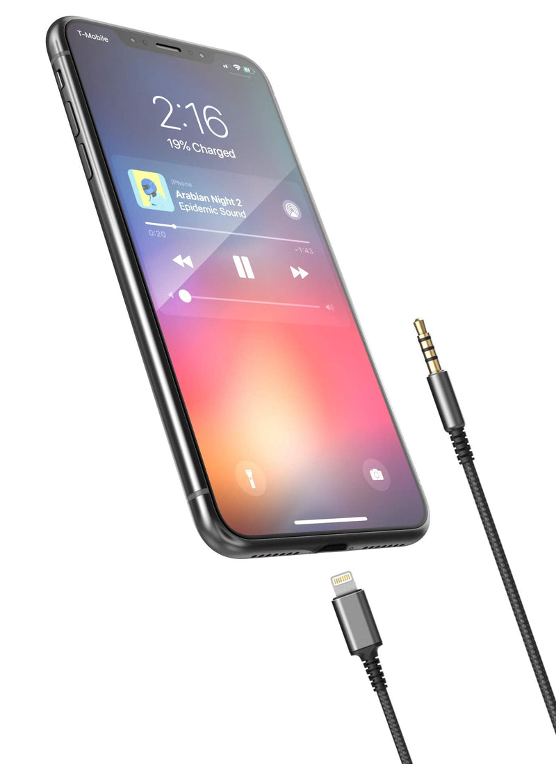  [AUSTRALIA] - (Apple MFi Certified) Replacement Headphone Cable with iPhone Lightning Connector (3.5mm) Audio Aux Cord with Mic & Volume Control Remote (Compatible with Beats/Sony/Sennheiser and Audio Tech) Black