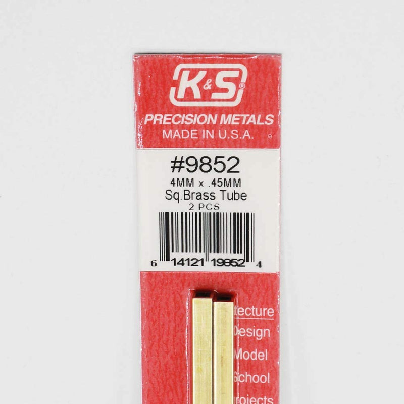 K&S Precision Metals 9852 Square Brass Tube, 4mm X 4mm X .45mm Wall Thickness X 300mm Long, 2 Pieces per Pack, Made in The USA - LeoForward Australia