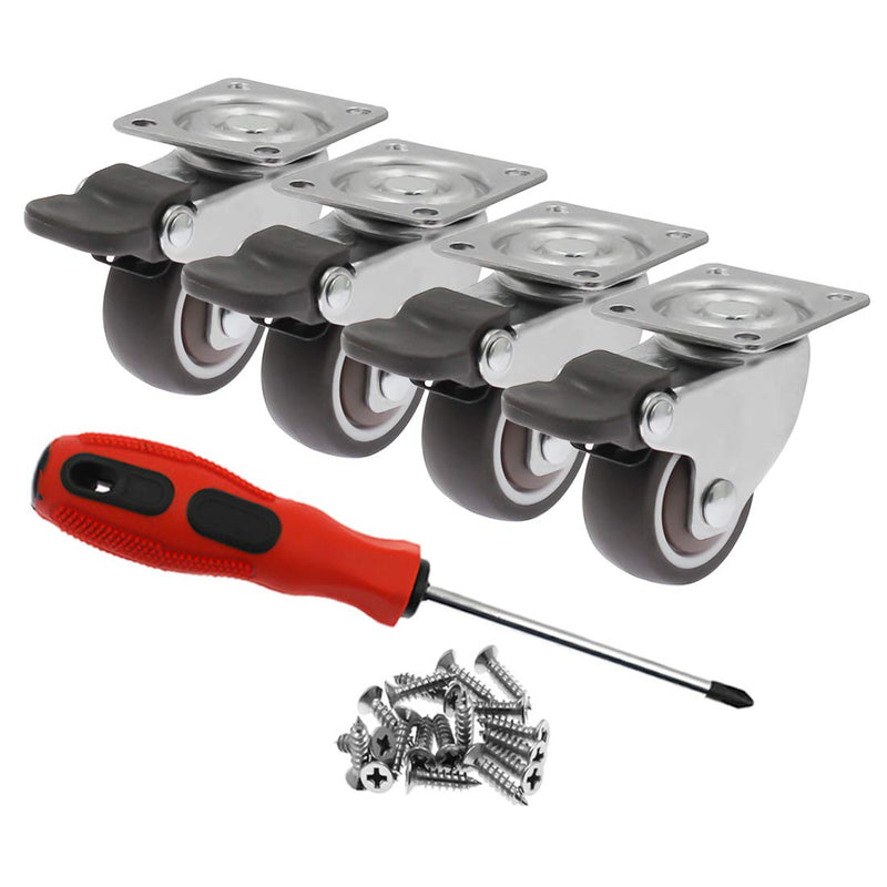  [AUSTRALIA] - Luomorgo 4 Pack 1.25" Caster Wheels with Brakes Rubber Swivel Heavy Duty Casters with 360 Degree Top Plate, 140 lbs Total Capacity Caster, 20 Screws & A Handy Screwdriver for Free