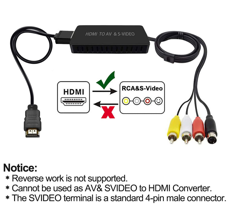  [AUSTRALIA] - Dingsun HDMI to SVideo Converter HDMI to Audio Video Converter HDMI to RCA Adapter with Svideo Cable Support 720P/1080p for PC Laptop Xbox PS3 TV STB VHS VCR Blue-Ray DVD