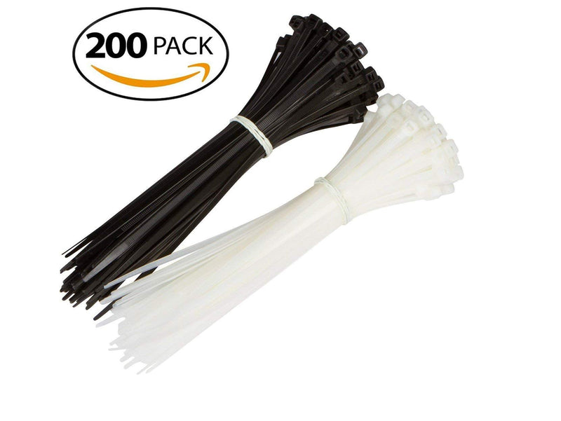  [AUSTRALIA] - 8" Cable Ties Premium Black & White | Nylon Zip Ties | UL Listed, UV Rated | 200 PCS Pack