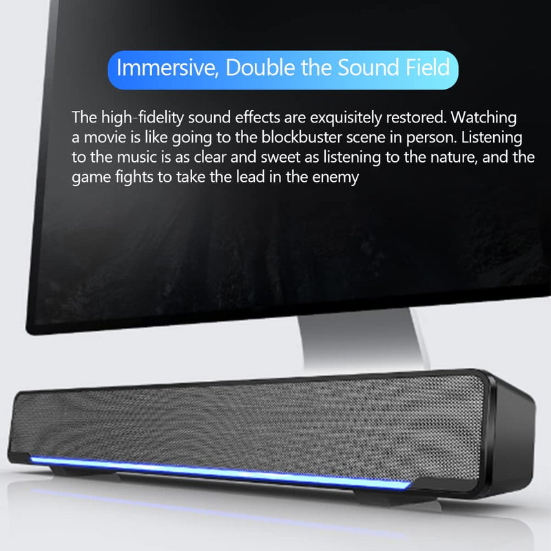  [AUSTRALIA] - USB Wired Stereo Soundbar Music Player,Portable Bass Surround Sound Box,3.5mm Input Soundbar with 3D Stereo Sound and LED Breathing Light for Desktop/Laptop/Smartphone/Tablet PC/MP3/MP4 Black