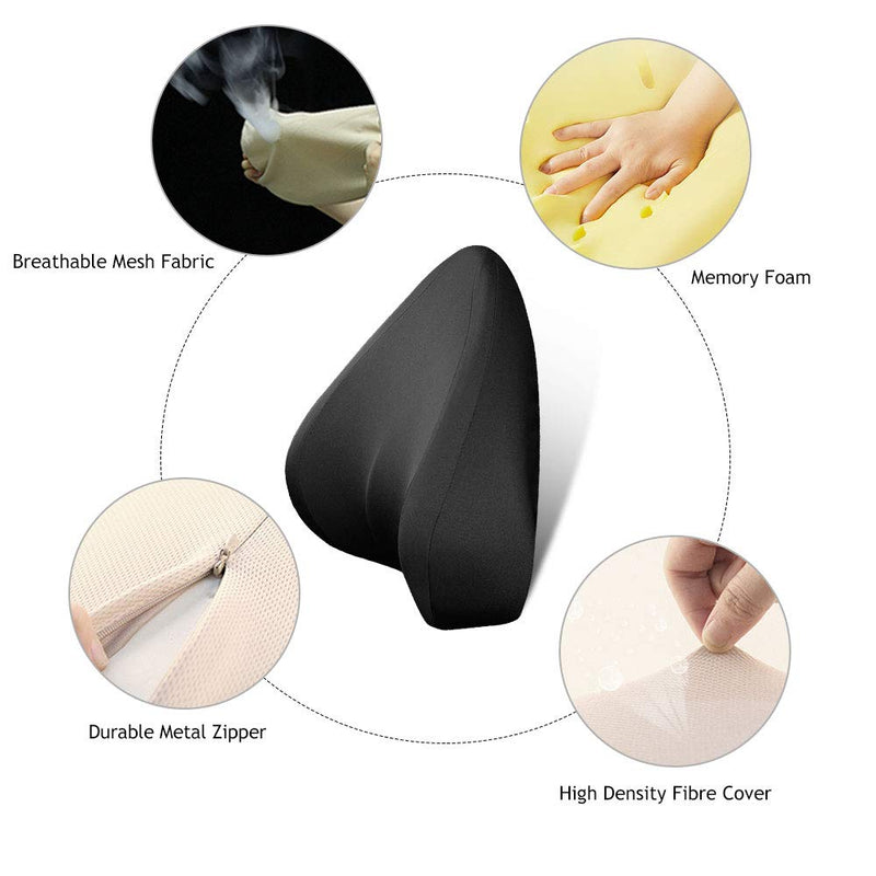  [AUSTRALIA] - QBUC Lumbar Support Pillow, Memory Foam Back Cushion Pillow for Office Chair, Relieve Back Pain and Muscle Tension, Improve Computer Posture, Suitable for Cars and Office Chairs (Black) Black