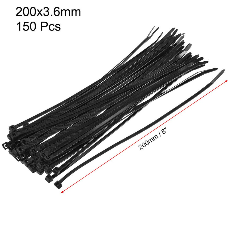  [AUSTRALIA] - uxcell 150pcs Cable Zip Ties 8 Inch x 0.14 Inch Self-Locking Nylon Tie Wraps Black