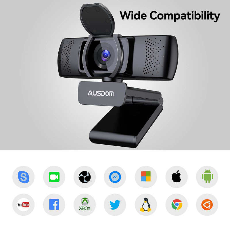  [AUSTRALIA] - Autofocus 1080P Webcam with Privacy Cover, AUSDOM AF640 Full HD Business Web Camera with Dual Noise Reduction Microphones, 90° Wide-Angle View for Desktop/Laptop/Mac, Work with Skype/Twitch/Lync/WebEx