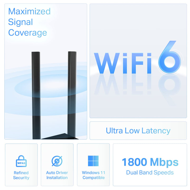  [AUSTRALIA] - TP-Link AX1800 WiFi 6 USB Adapter for Desktop PC (Archer TX20U Plus) Wireless Network Adapter with 2.4GHz, 5GHz, High Gain Dual Band 5dBi Antenna, WPA3, Supports Windows 11/10 AX1800 WiFi 6, Dual Band