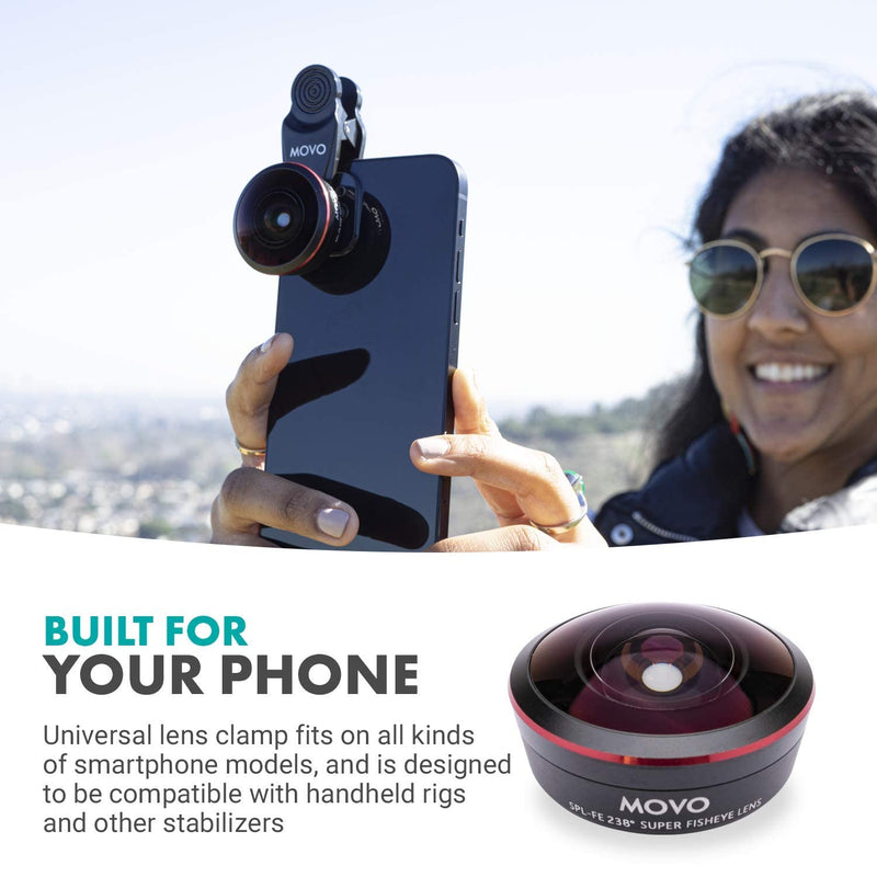  [AUSTRALIA] - Movo SPL-FE 238° Super Fisheye Lens with Universal Clip Mount for Smartphones - Fisheye Lens for iPhone, Android, and Tablets - Clip on Camera Lens Kit with Photo Lenses for Cell Phones