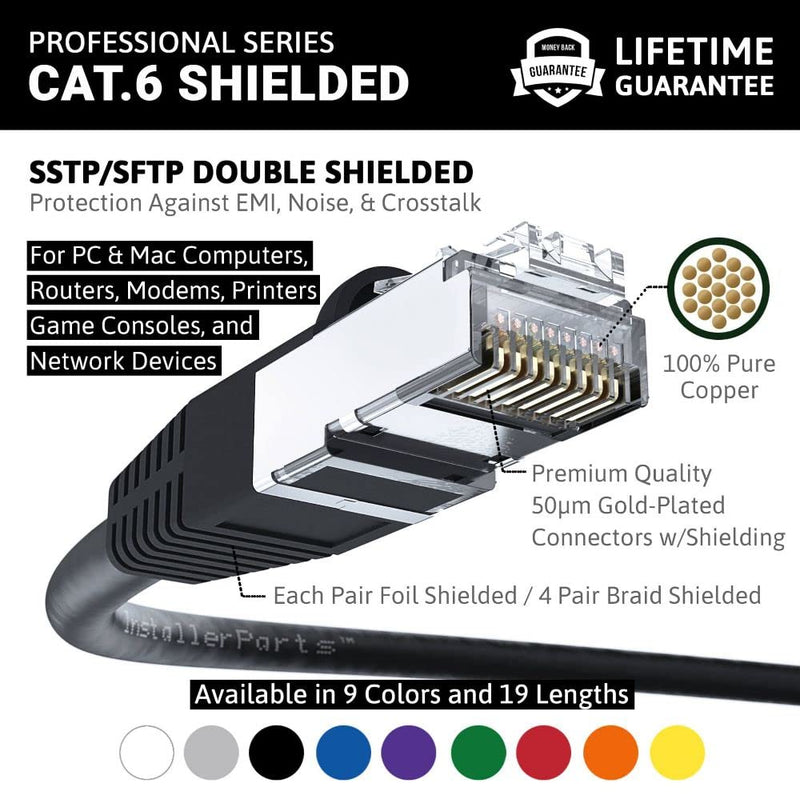  [AUSTRALIA] - InstallerParts Ethernet Cable CAT6 Cable Shielded (SSTP/SFTP) Booted 15 FT - Black - Professional Series - 10Gigabit/Sec Network/High Speed Internet Cable, 550MHZ 15 Feet