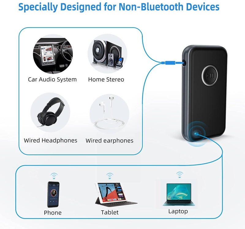  [AUSTRALIA] - Bluetooth Receiver for Car, ZIOCOM Wireless Bluetooth Aux Adapter Receiver with Handsfree Calls, Built-in Battery, Dual Device Connection, for Car, Home Music Streaming System, Speakers
