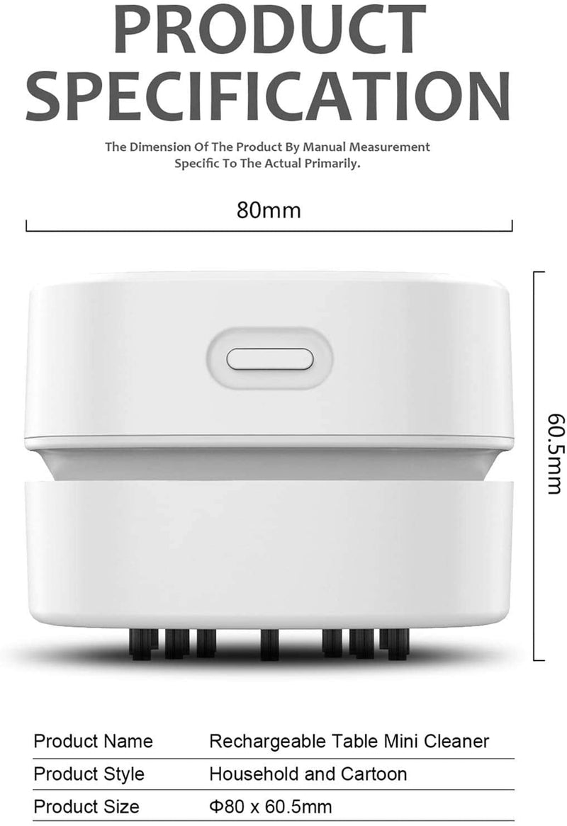 [AUSTRALIA] - TRZLIFE Table Vacuum Cleaner,Mini Wireless Table dust Sweeper Convenient Two AA Batteries High SuctionCordless&360º Rotatable Design to Suck up Crumbs dusts Hairs in Office Kitchen etc. White