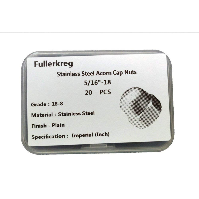  [AUSTRALIA] - FullerKreg 5/16"-18 Acorn Cap Nuts,18-8 Stainless Steel, Quantity 20 5/16"-18 20PCS