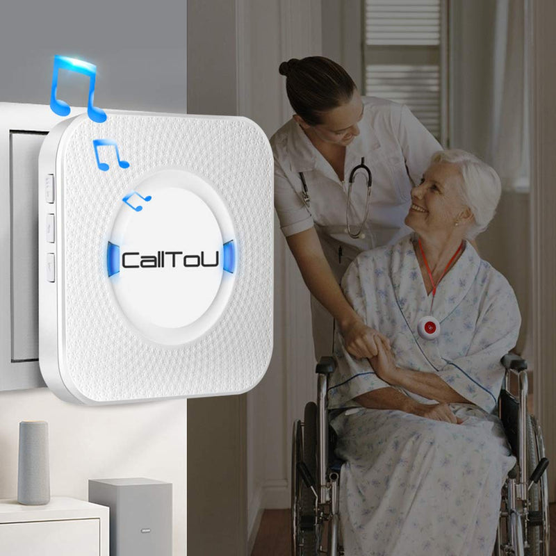 [AUSTRALIA] - CallToU Wireless Caregiver Pager Smart Call System 2 SOS Call Buttons/Transmitters 2 Receivers Nurse Calling Alert Patient Help System for Home/Personal Attention Pager 500+Feet Plugin Receiver